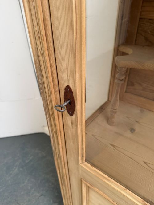 A QUALITY VICTORIAN ANTIQUE OLD PINE GLAZED DISPLAY CABINET TO WAX PAINT - ADDITIONAL PHOTO 8