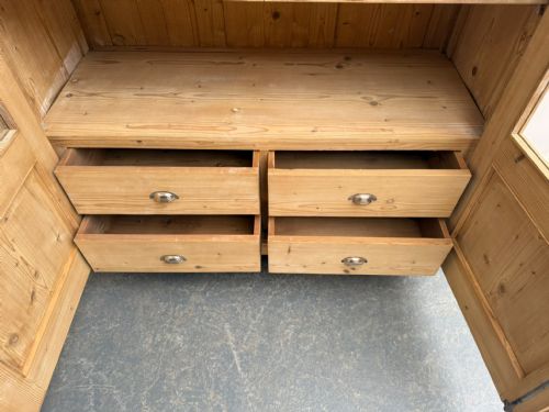 A HUGE VICTORIAN ANTIQUE OLD PINE GLAZED DISPLAY CABINET TO WAX PAINT - ADDITIONAL PHOTO 10