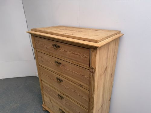 A SUPERB TALL NARROW ANTIQUE OLD PINE 5 DRAWER CHEST OF DRAWERS TO WAXPAINT - ADDITIONAL PHOTO 1
