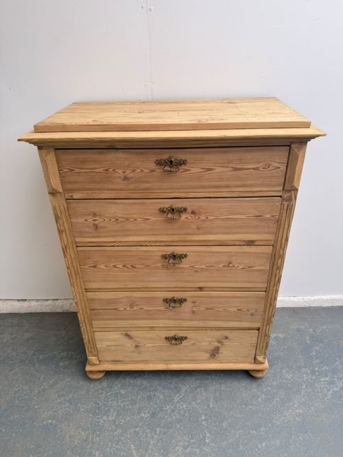 A SUPERB TALL NARROW ANTIQUE OLD PINE 5 DRAWER CHEST OF DRAWERS TO WAXPAINT - ADDITIONAL PHOTO 4