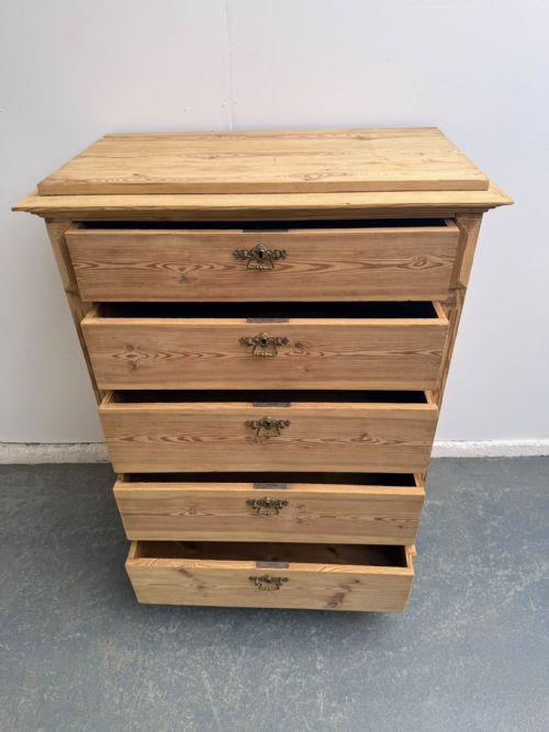 A SUPERB TALL NARROW ANTIQUE OLD PINE 5 DRAWER CHEST OF DRAWERS TO WAXPAINT - ADDITIONAL PHOTO 8