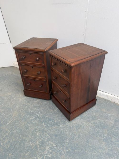 A Superb Pair of Mahogany 3 Drawer Small Waxed Victorian Bedside Cabinets