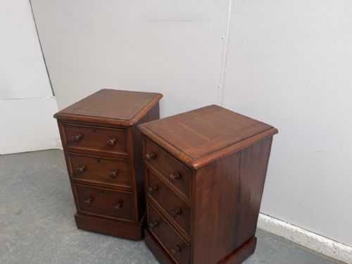 fig 1. A Superb Pair of Mahogany 3 Drawer Small Waxed Victorian Bedside Cabinets