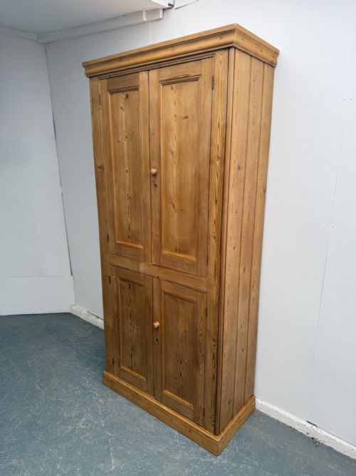 A Rare Victorian Antique / Old Pine 4 Door Narrow Waxed Storage Cupboard