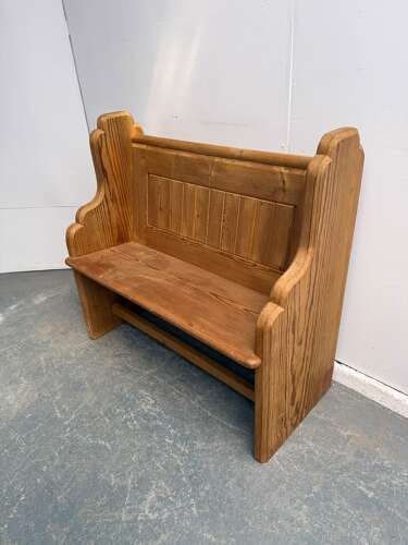 A Cute English Antique / Old Pine Large 1 Seater Waxed Victorian Church Pew
