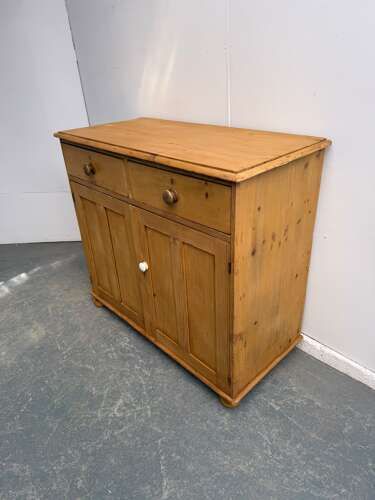 An Original Welsh Victorian Antique /Old Pine Waxed 2 Door 2 Drawer Dresser Base