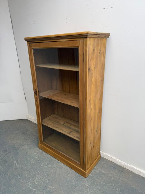 A Superb Victorian Antique Pine Waxed Glazed Adjustable Display Cabinet