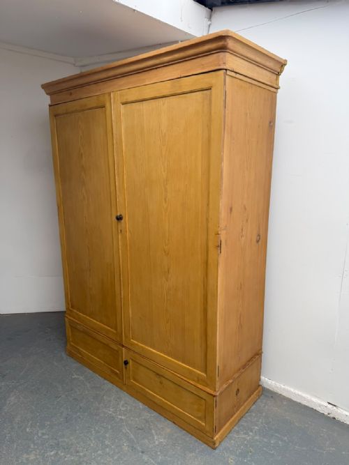 A Huge 2 Piece Antique / Old Victorian Pine Waxed Kitchen Storage Cupboard