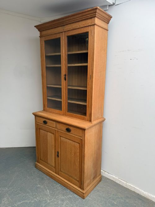 A Mint Clean Arts & Crafts 2 Piece Adjustable Oak Bookcase to Wax/Paint/Limewash