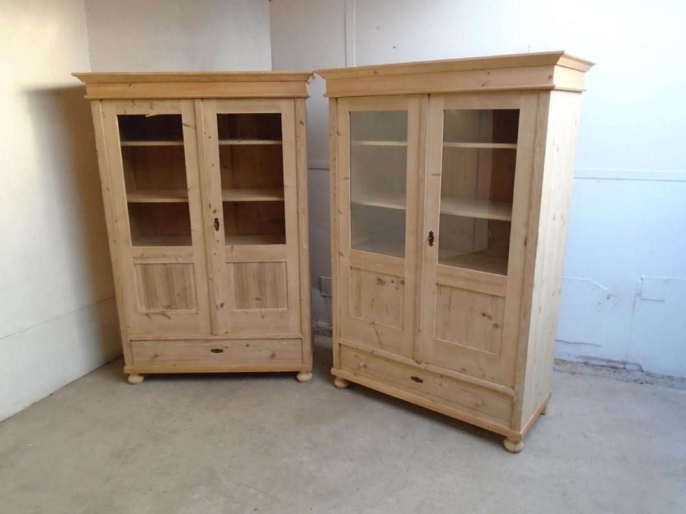 A Rare Pair of Victorian Antique Pine 1 Piece Display Cabinets to wax / paint
