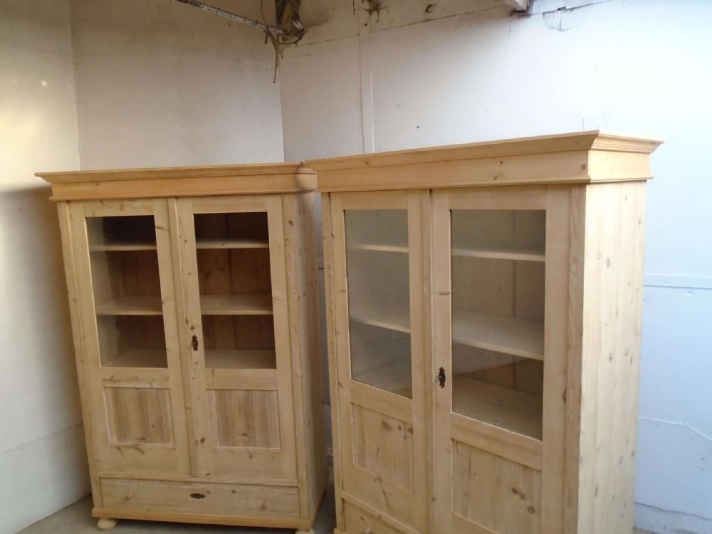 A Rare Pair of Victorian Antique Pine 1 Piece Display Cabinets to wax / paint View II