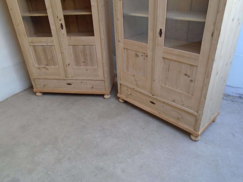 A Rare Pair of Victorian Antique Pine 1 Piece Display Cabinets to wax / paint View III