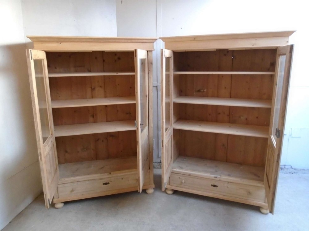 A Rare Pair of Victorian Antique Pine 1 Piece Display Cabinets to wax / paint View VI