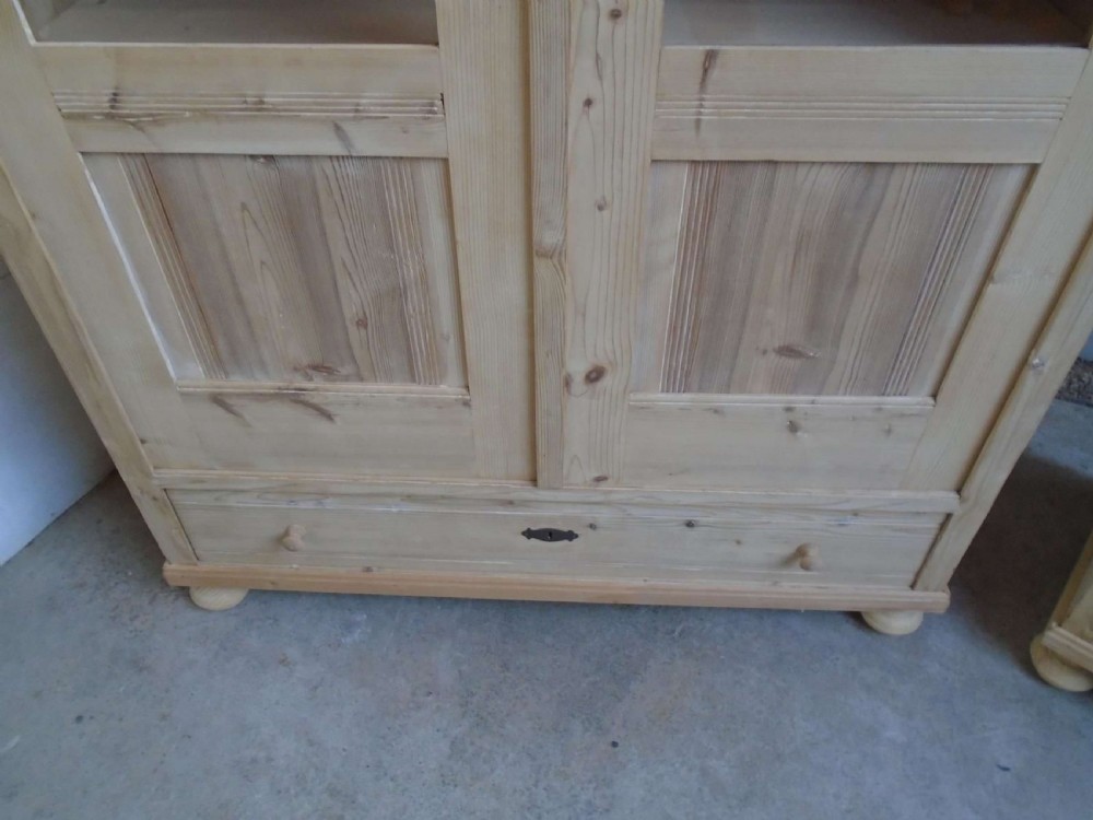 A Rare Pair of Victorian Antique Pine 1 Piece Display Cabinets to wax / paint View X