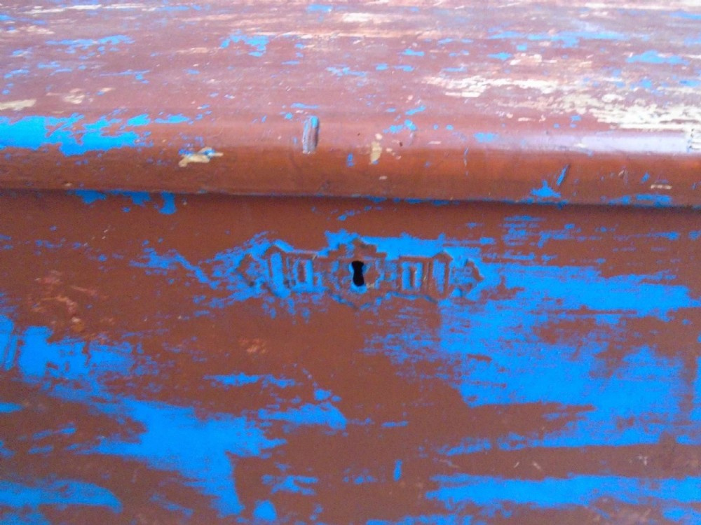 An Original 19th Century Painted Blue / Red 3 Seater Hungarian Bench View V