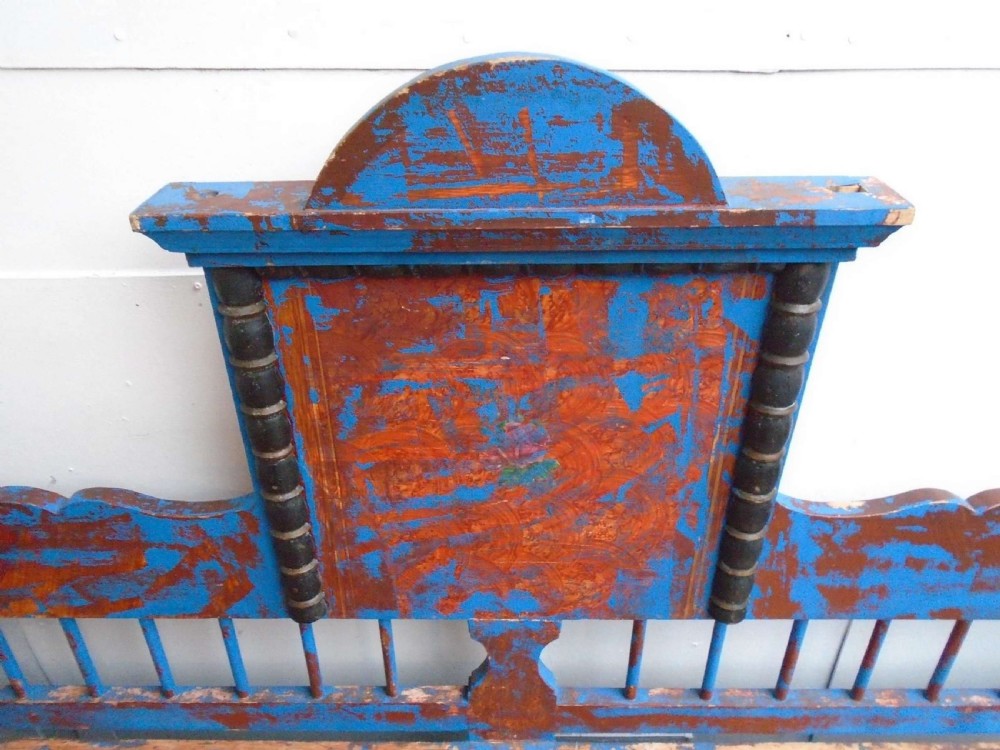 An Original 19th Century Painted Blue / Red 3 Seater Hungarian Bench View VIII