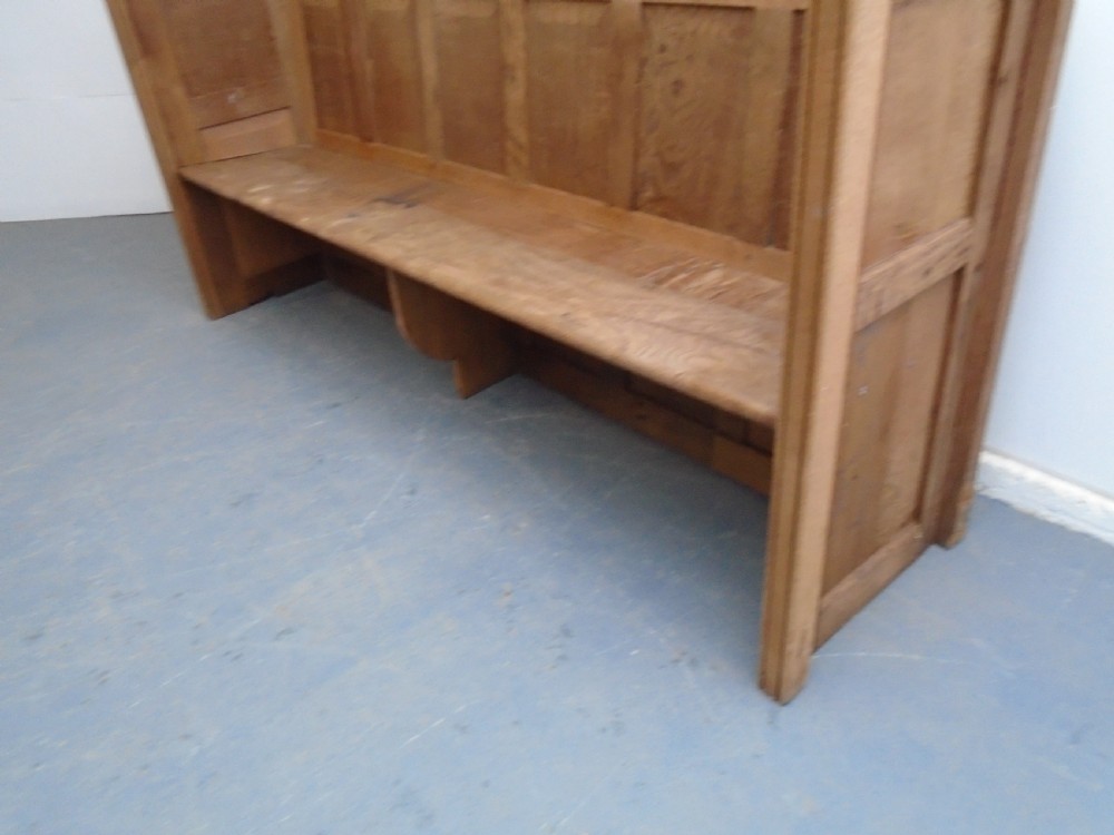 A Lovely Arts & Crafts Oak 3 Seater Panelled Church Pew to Wax / Paint View III