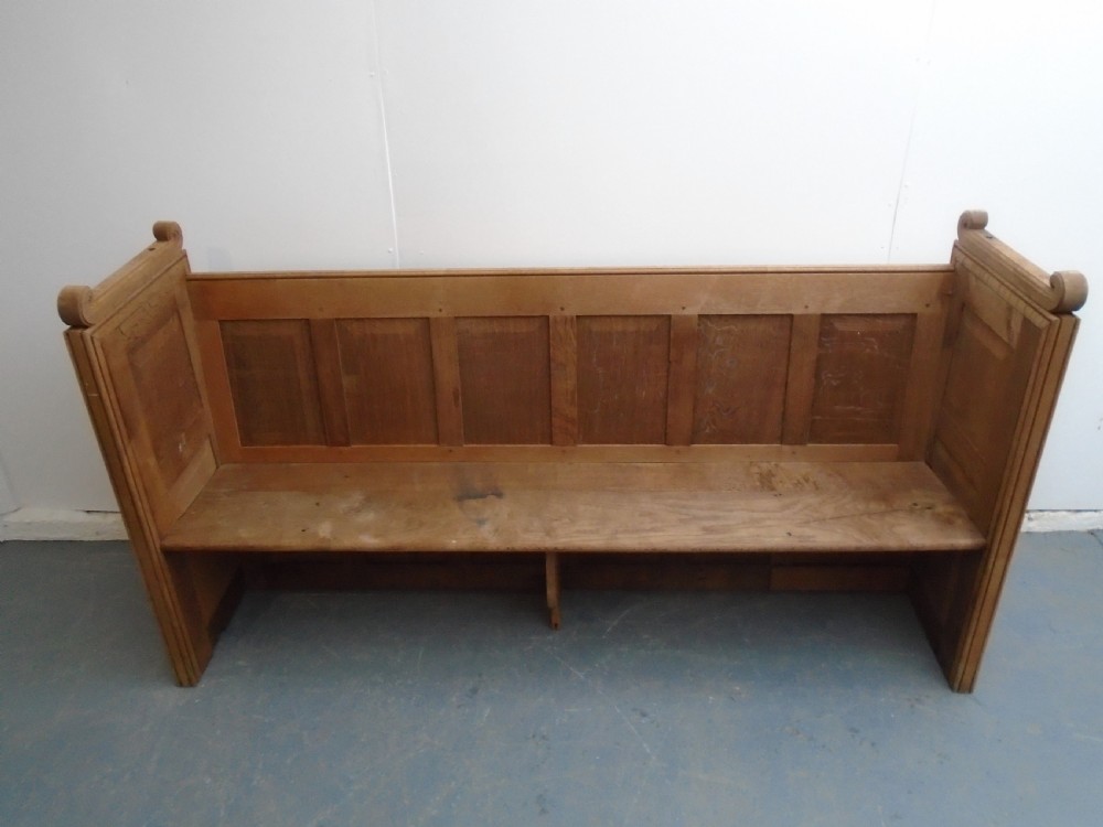 A Lovely Arts & Crafts Oak 3 Seater Panelled Church Pew to Wax / Paint View IV