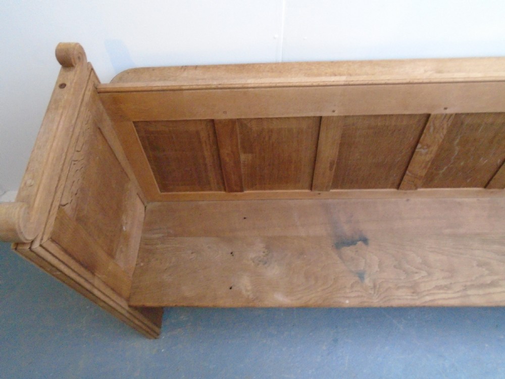 A Lovely Arts & Crafts Oak 3 Seater Panelled Church Pew to Wax / Paint View VI