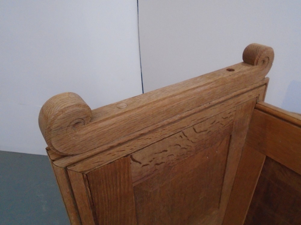 A Lovely Arts & Crafts Oak 3 Seater Panelled Church Pew to Wax / Paint View VII