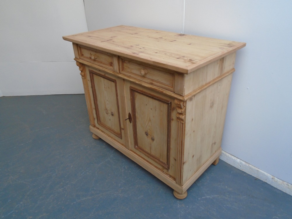 A Large Victorian Moulded 2 Door Kitchen Dresser Base Wax / Paint