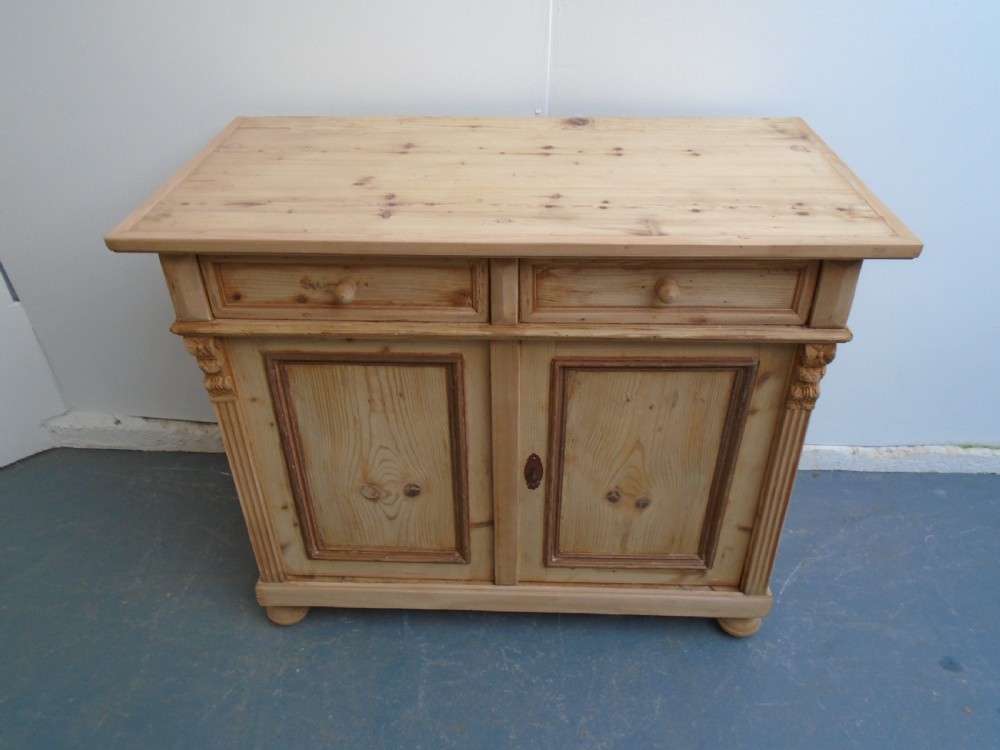 A Large Victorian Moulded 2 Door Kitchen Dresser Base Wax / Paint View III