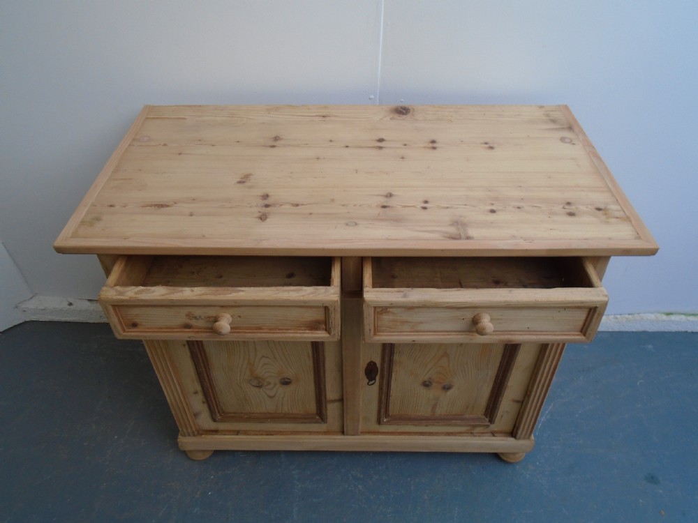 A Large Victorian Moulded 2 Door Kitchen Dresser Base Wax / Paint View VI