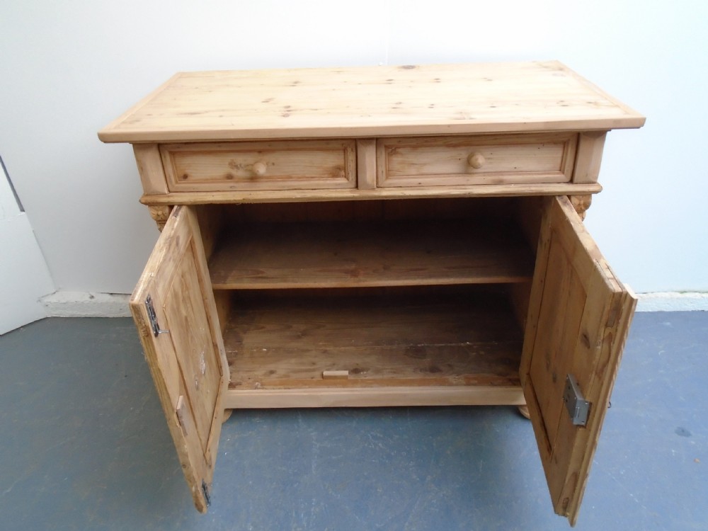 A Large Victorian Moulded 2 Door Kitchen Dresser Base Wax / Paint View X