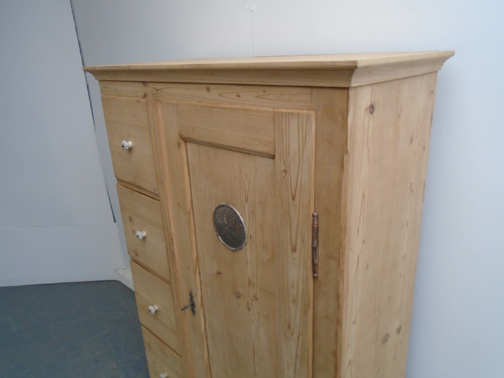 A Victorian Antique/Old Pine Ceramic Handle 4 Drawer Food Cupboard to Wax/Paint View II
