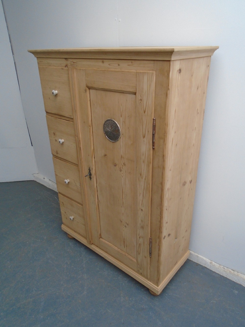 A Victorian Antique/Old Pine Ceramic Handle 4 Drawer Food Cupboard to Wax/Paint