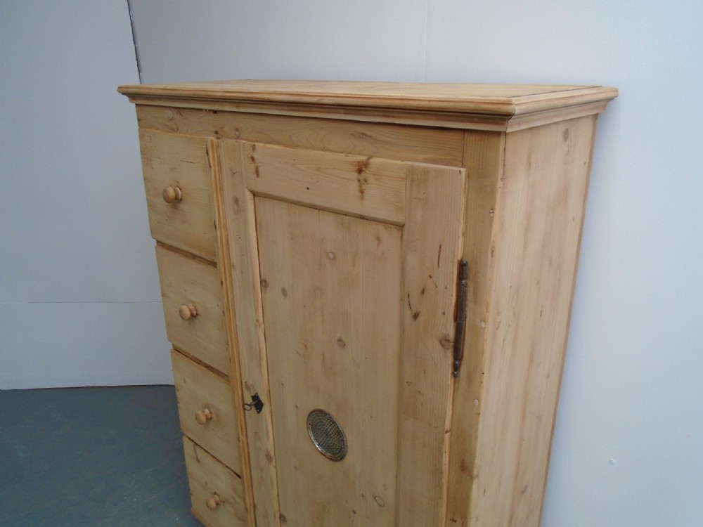A Victorian Antique/Old Pine Shallow 4 Drawer Food Cupboard to Wax/Paint View II