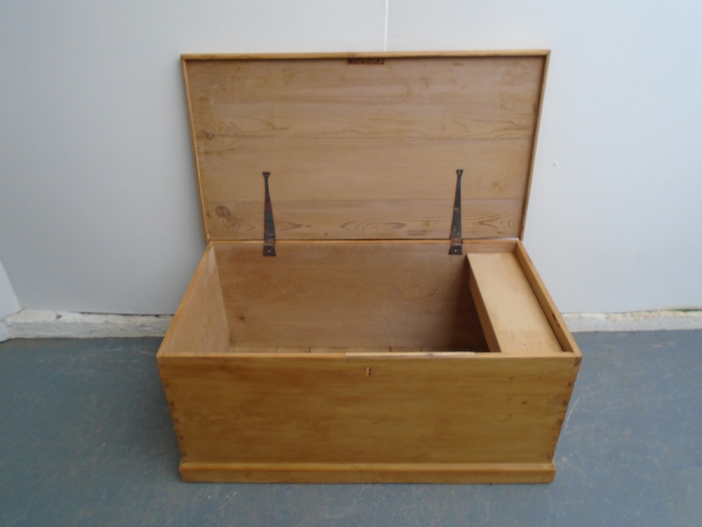 A Low & Wide Victorian Antique Pine Waxed Blanket Box  View V