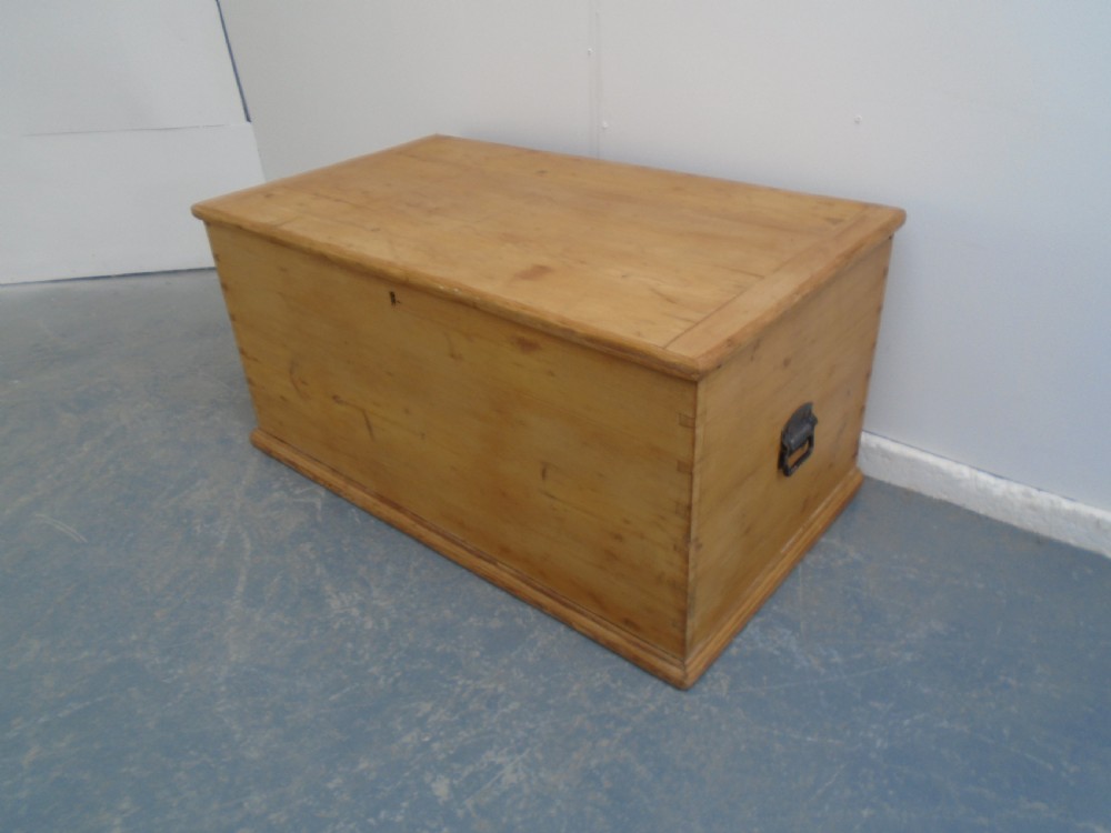 A Large Antique / Old Pine Waxed Victorian Coffer Box / TV Stand