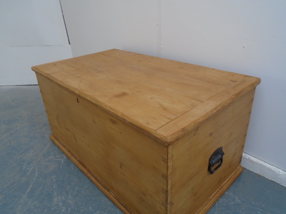 A Large Antique / Old Pine Waxed Victorian Coffer Box / TV Stand View II