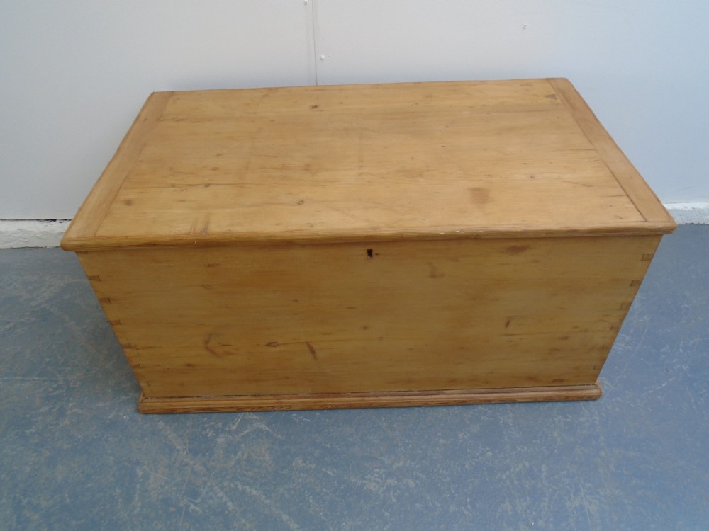 A Large Antique / Old Pine Waxed Victorian Coffer Box / TV Stand View IV