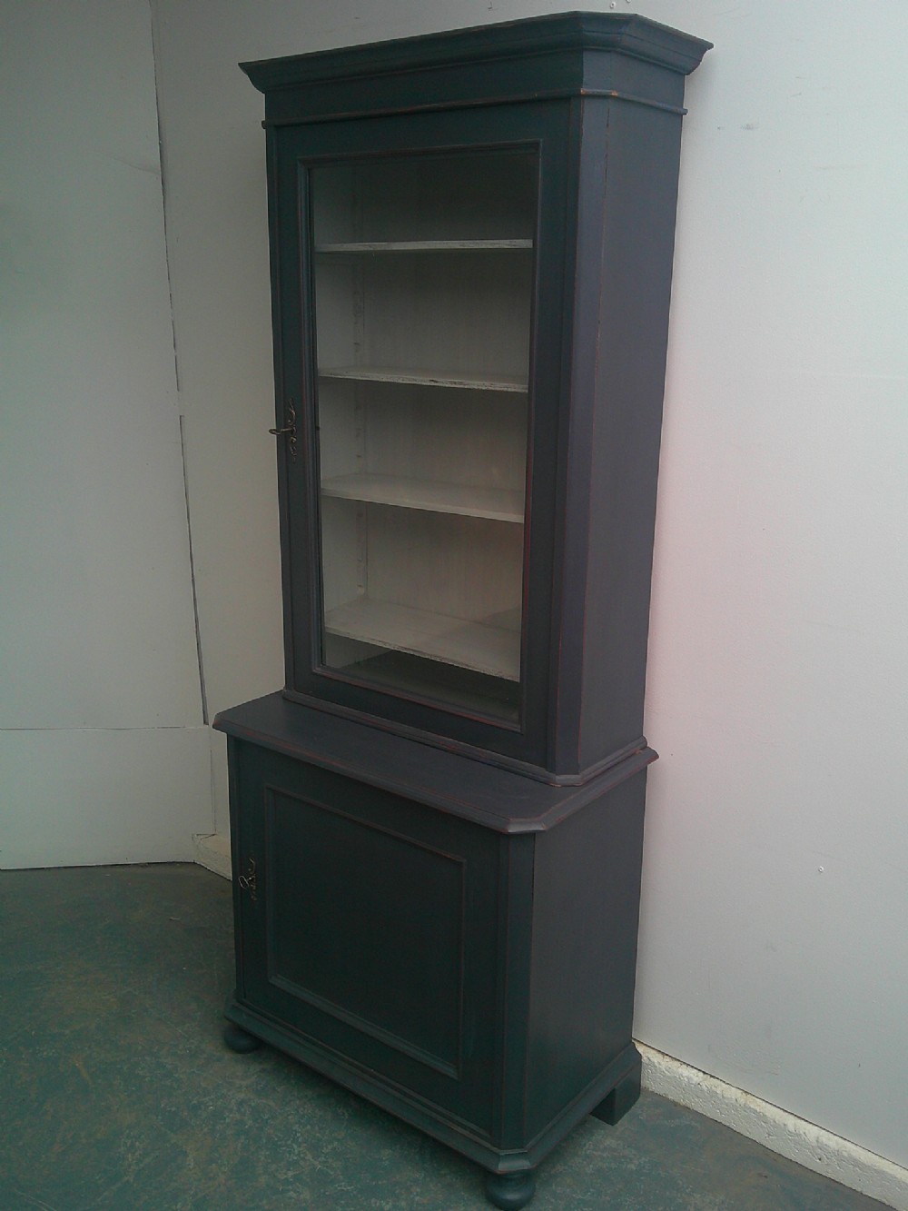 A Mint Clean Antique / Old Pine Victorian 2 Piece Painted Grey Bookcase