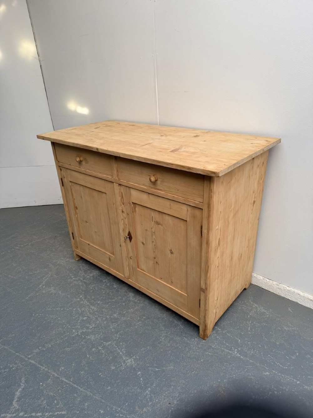 A Large Victorian Antique Pine 2 Door Kitchen Dresser Base/TV Stand to Wax/Paint