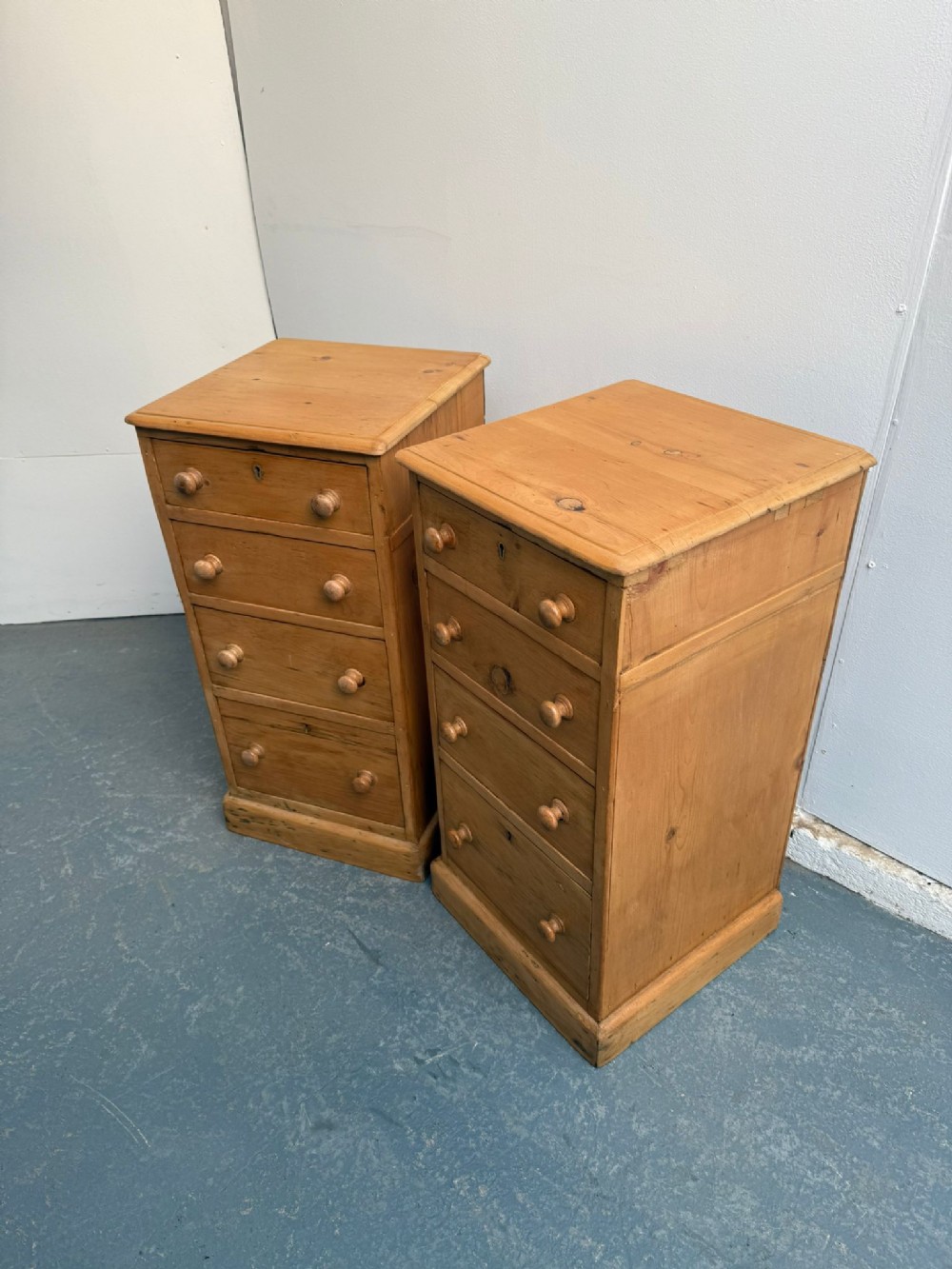 A Superb Pair of Waxed Victorian Antique Pine 4 Drawer Bedside Cabinets