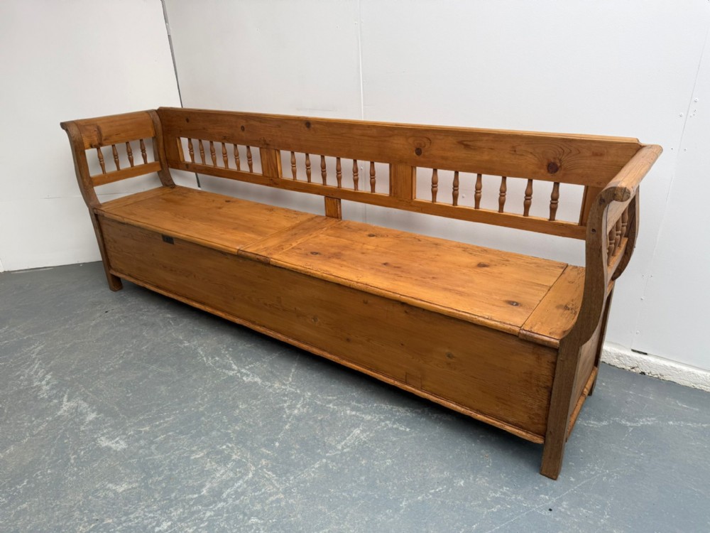 A Superbly Waxed Original Victorian Pine Hungarian 4 Seater Box Settle 