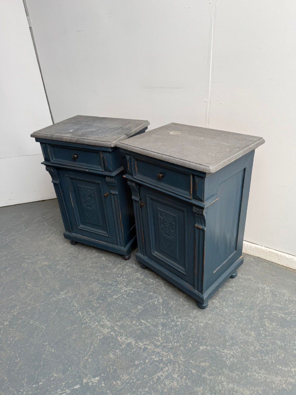 A Genuine Pair of Original Hungarian Antique Pine & Oak Marble Bedside Cabinets