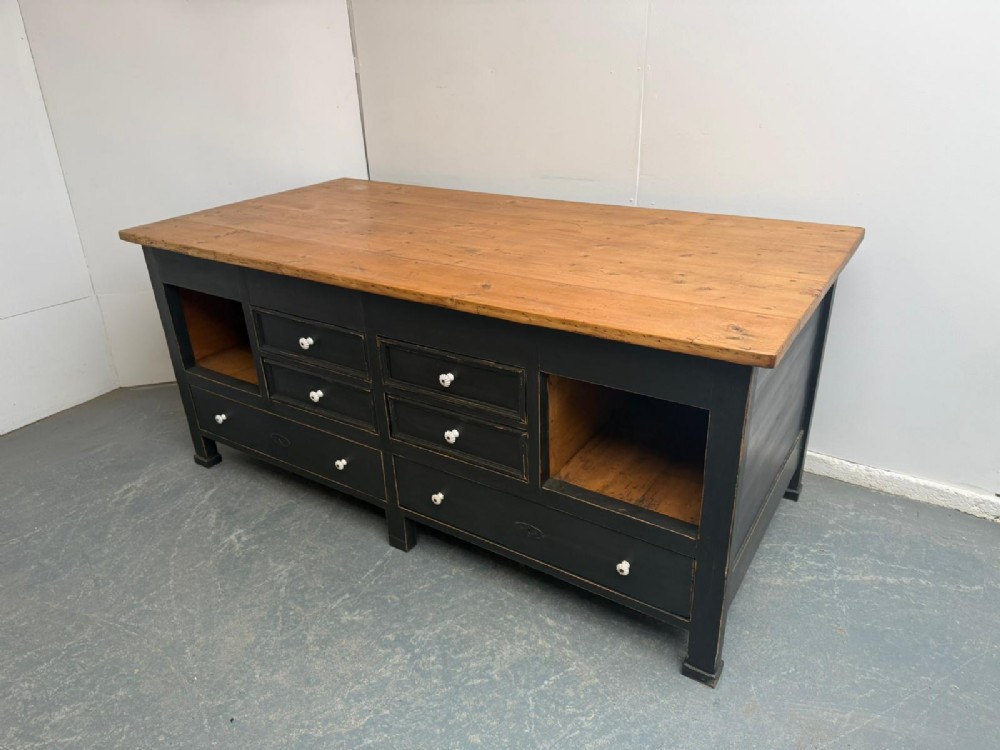 Amazing Original Hungarian Victorian Antique Pine Painted Black Kitchen Island