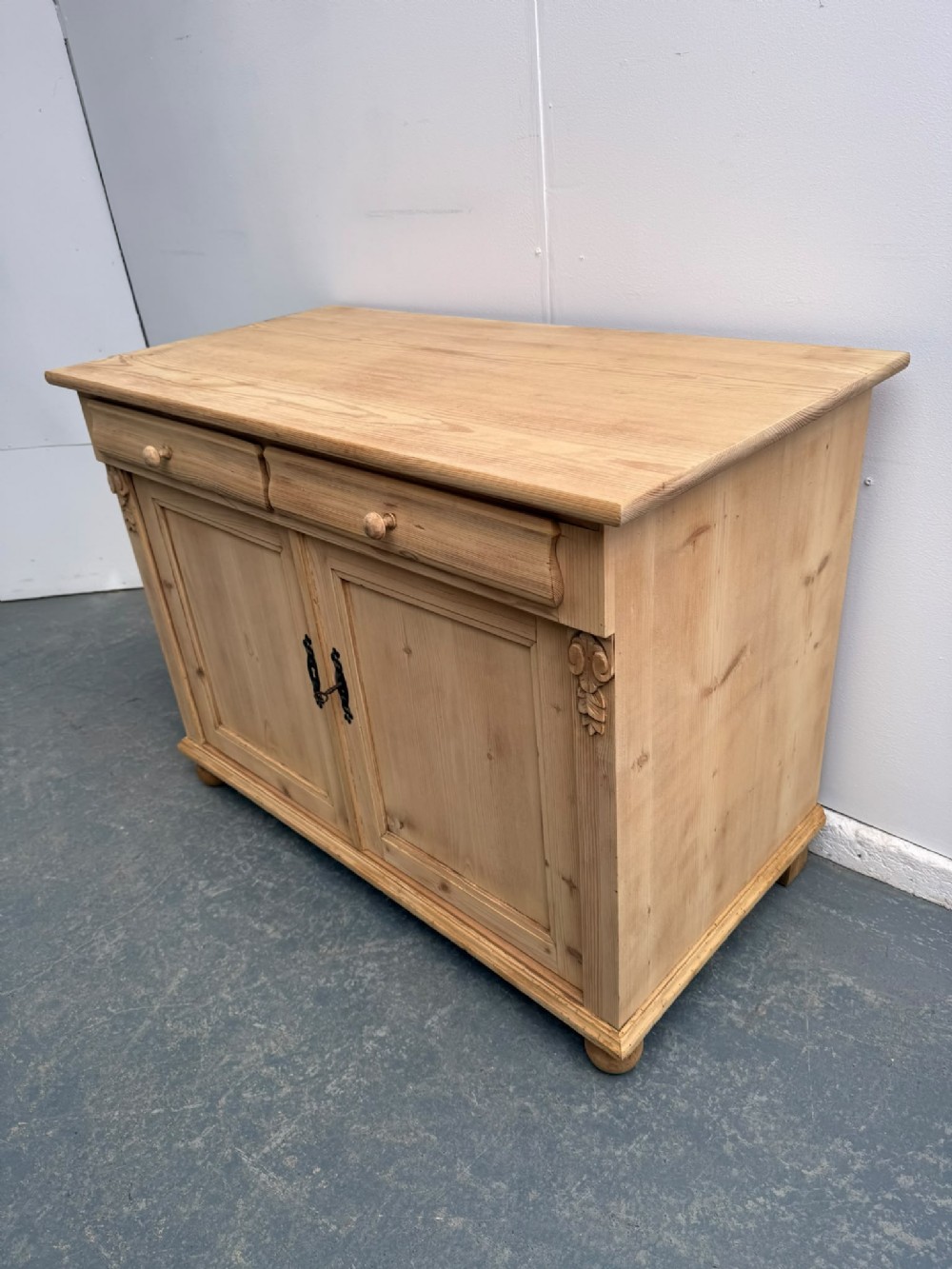 A Clean Victorian Antique Pine 2 Door 2 Drawer Dresser Base to Wax / Paint