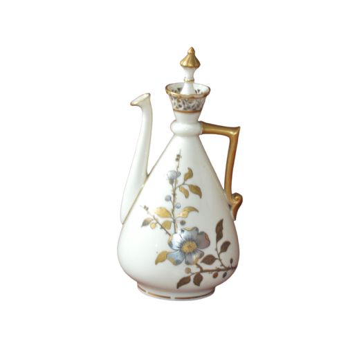 A ROYAL WORCESTER 'OLD IVORY' AESTHETIC MOVEMENT PORCELAIN EWER AND COVER DATED 1884