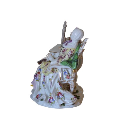 MEISSEN PORCELAIN FIGURE OF LADY WITH SPINNING WHEEL C1750 - ADDITIONAL PHOTO 4
