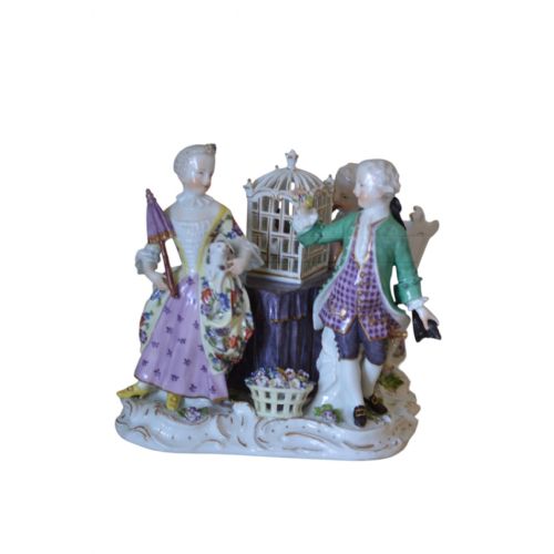 STUNNING MEISSEN 'LOVERS AND BIRDCAGE' PORCELAIN GROUP C1750'S