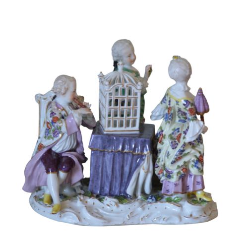 STUNNING MEISSEN 'LOVERS AND BIRDCAGE' PORCELAIN GROUP C1750'S - ADDITIONAL PHOTO 1