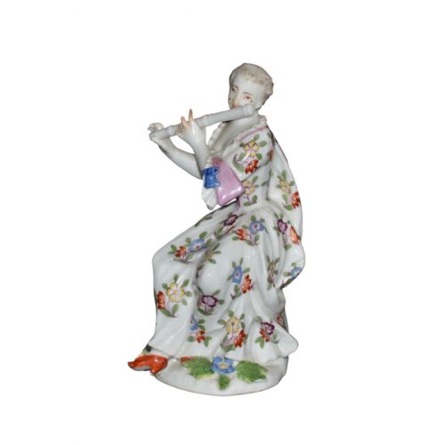 MEISSEN PORCELAIN FIGURE OF LADY FLUTIST MID 18TH CENTURY