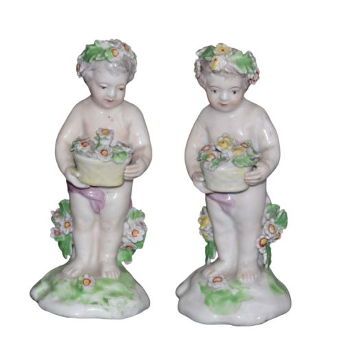PAIR OF DERBY PORCELAIN PUTTI CHERUB FIGURINES C1780