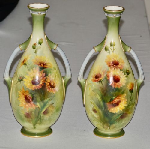 stunning Pair of Royal Worcester  Vases by George Cole 1903 and 1906
