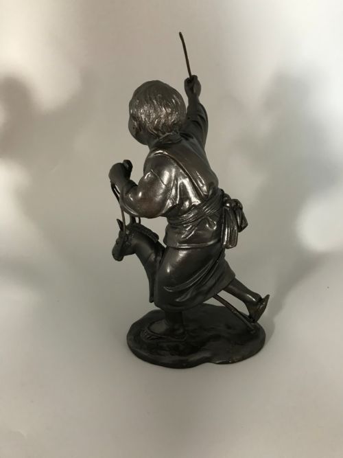 BRONZE OKIMONO OF BOY ON HOBBY HORSE - ADDITIONAL PHOTO 2
